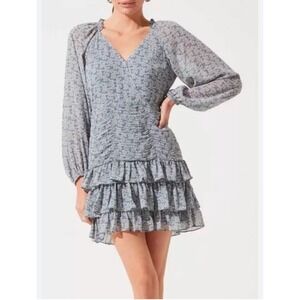 ASTR the‎ Label Floral Print Ruffle Mini Dress Long Sleeve V Neck Women NWOT